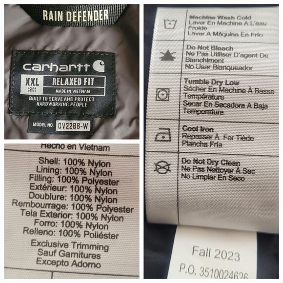 NWT Carhartt 2XL Shadow Gray Rain Defender Nylon Insulated Mock Neck Vest Hiking - Picture 6 of 9